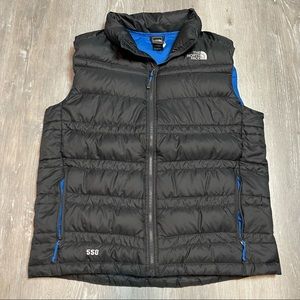 The north face 550 gray blue zip up down puffer vest jacket